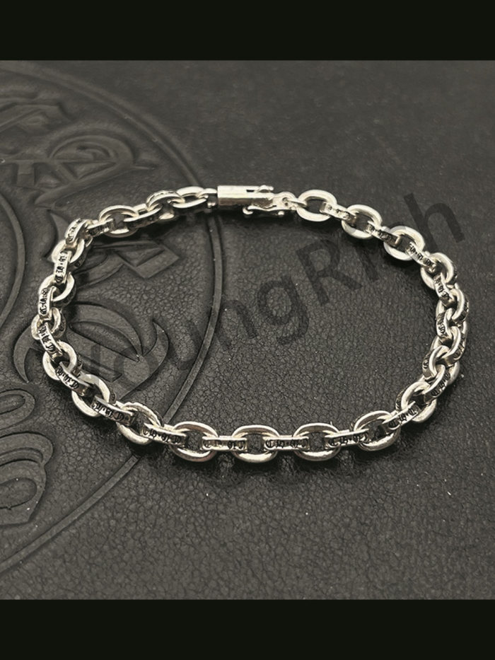 Pure Silver Fine Letter Insert Aged Cuban Bracelet