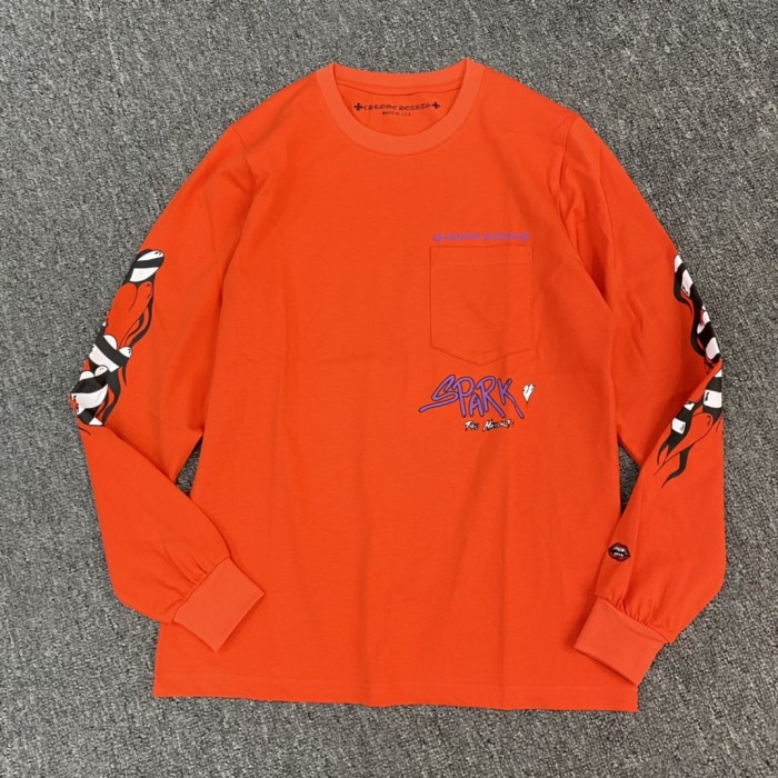 1:1 quality version Pocket Spark Letters Sweatshirt Red Color long sleeve T-shirt