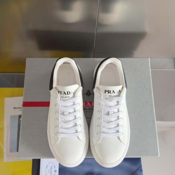PR@DA@ MACRO RE-NYLON AND BRUSHED LEATHER SNEAKERS   PRD065