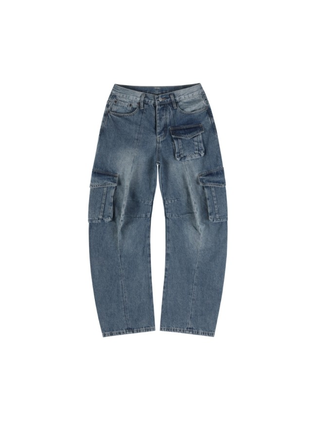 Blue Multi-pocket Washed Version Jeans 28515006