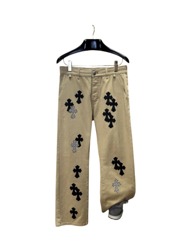 1:1 quality version checkered pattern and black cross leather appliqués jeans 28959448