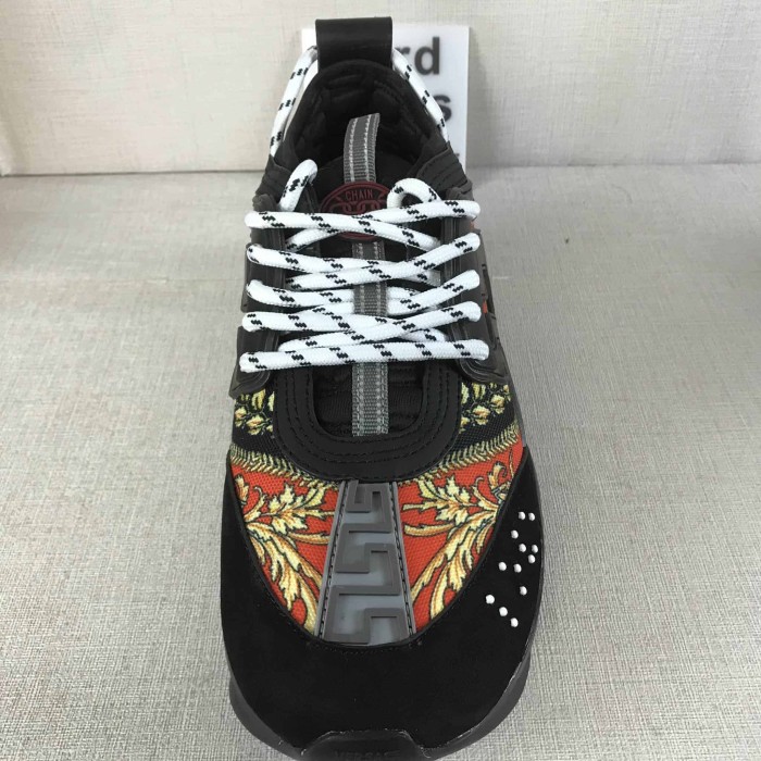VERS@CE BLACK RED AND MULTICOLOURED CHAIN REACTION SNEAKERS   VS18