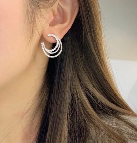 1:1 quality version Three-circle full-diamond earrings
