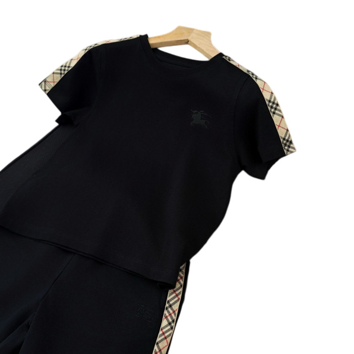 Black Check Trim Cotton T-Shirt for Kids 29010785