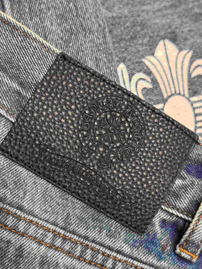 1:1 quality version  blue crosses and red flower appliqués washed blue jeans 28959455
