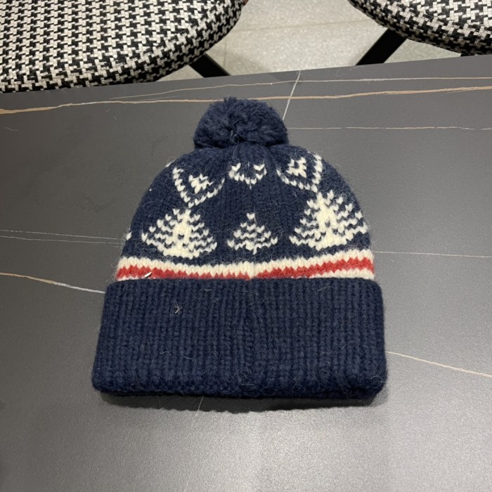 1:1 quality version Christmas Element Colorblocked Knitted Hairball Cold beanie 4 colors