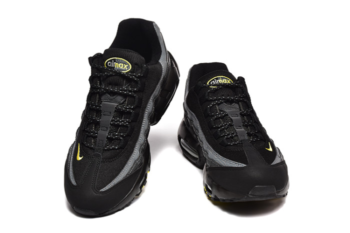 [plus-size shoes]Air Max 95 Black Grey Yellow Sneakers Air Cushion Running Shoes 29044763