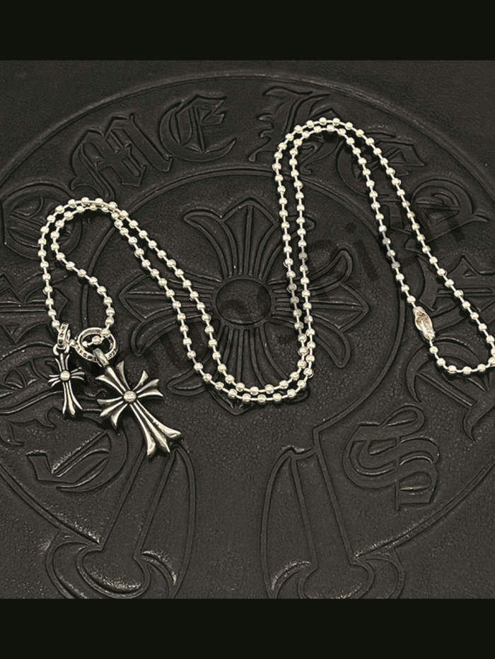 Sterling Silver Double Cross Pendant Necklace 3 colors