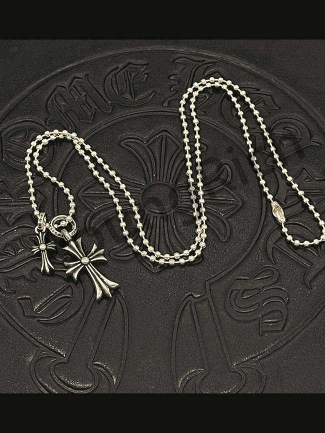 Sterling Silver Double Cross Pendant Necklace 3 colors