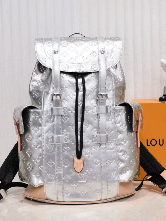 28425312 Full-print logo silver backpack