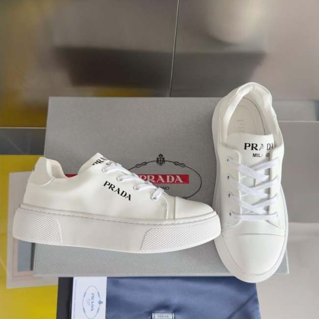 PR@DA@ MACRO RE-NYLON AND BRUSHED LEATHER SNEAKERS PRD064