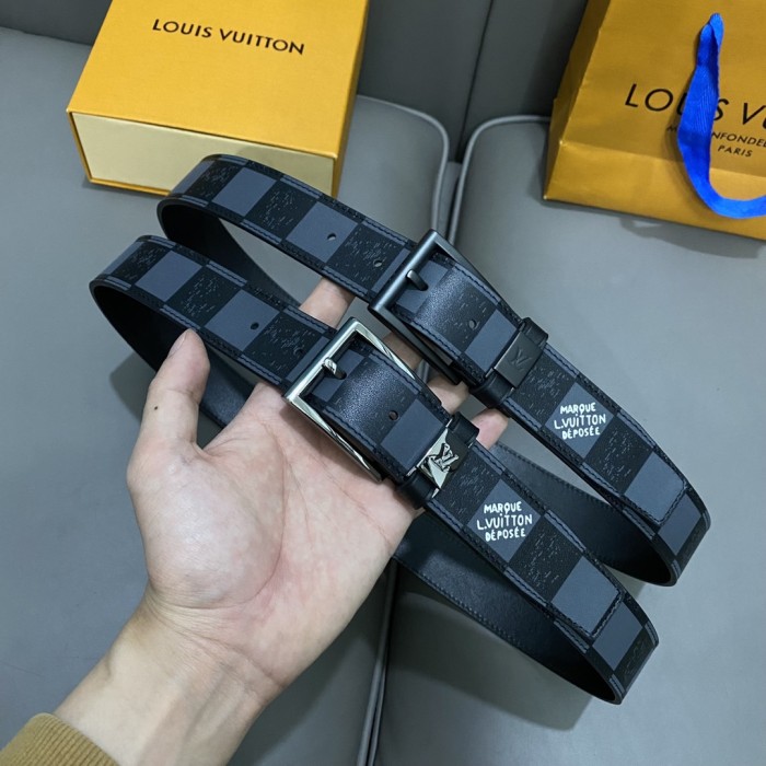 1:1 quality version Black Calfskin Monogrammed Logo Pin Buckle Belt 4 colors【Width 3.5 cm】
