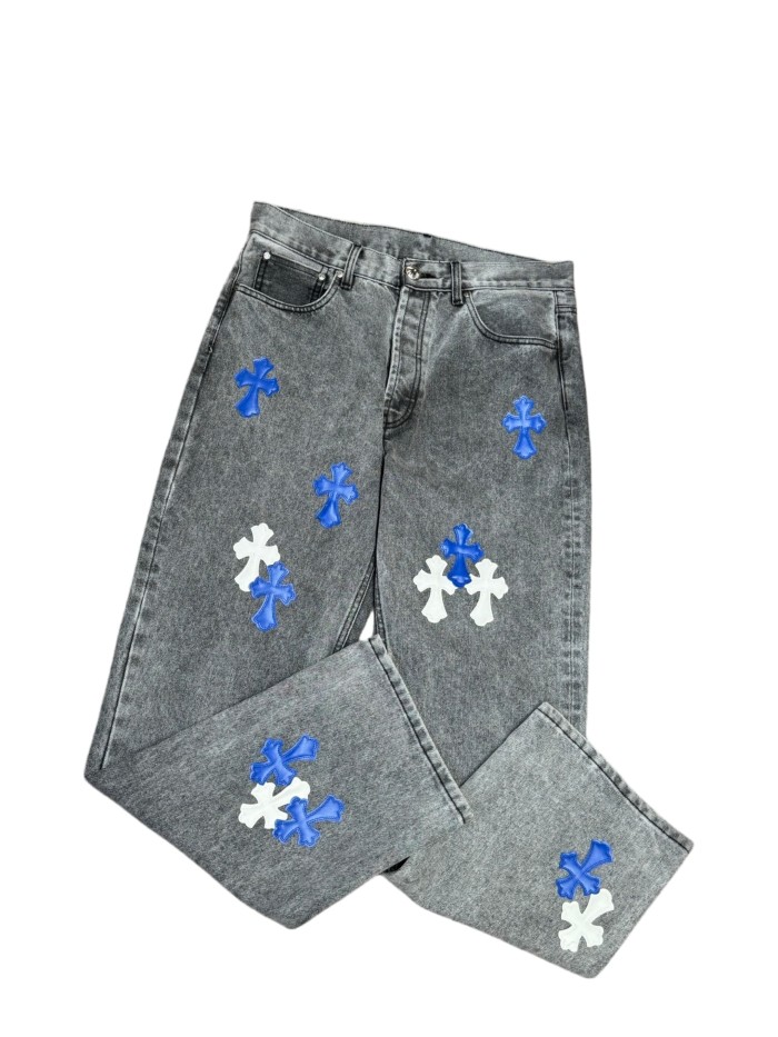 1:1 quality version  classic blue and white color scheme cross washed jeans 28959437