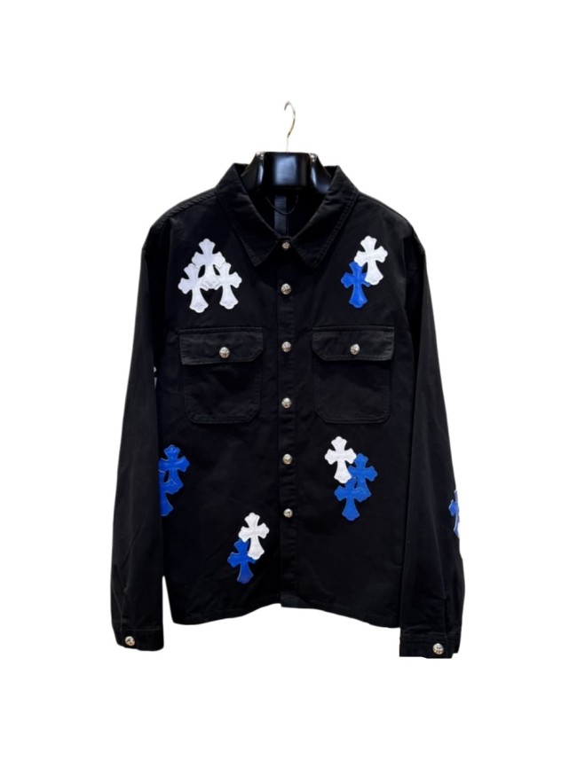 1:1 quality version blue & white cross leather patches denim Vintage jacket 28959626