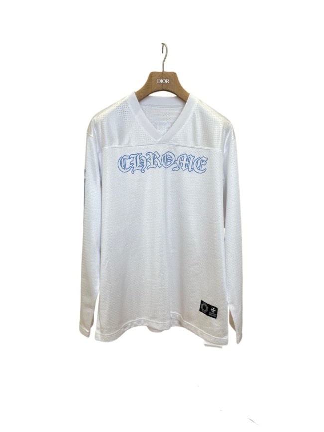 1:1 quality version Letter Print & Embroidery V-Neck Breathable Mesh Long Sleeve T-Shirt 28938238
