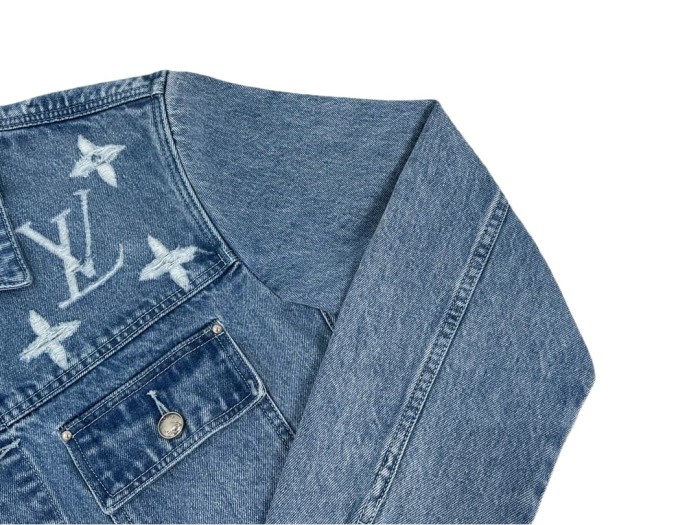 1:1 quality version White Logo Embroidered Blue Denim Jacket 28687458