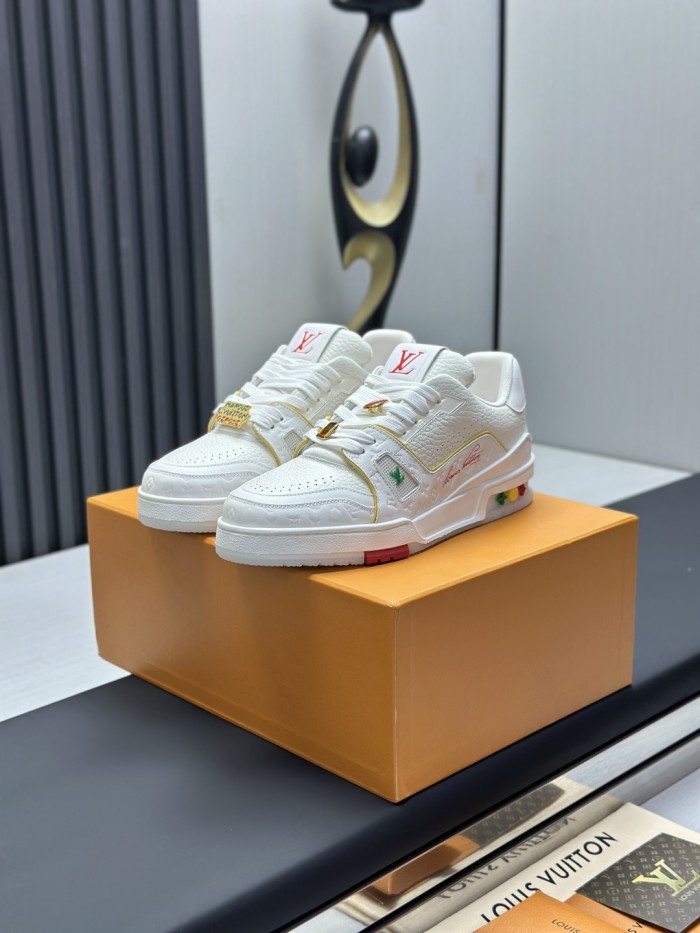 1:1 quality version 28367499 Cowhide Patchwork White Shoes 3 colors