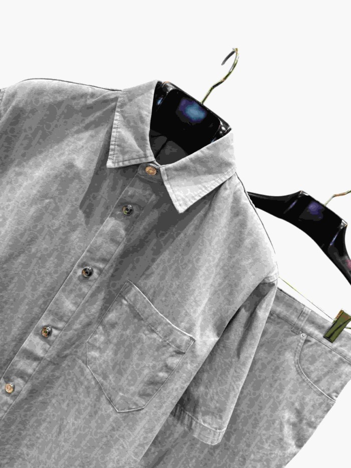 1:1 quality version All-Over Print Cotton Lapel shirt & shorts set 28961254