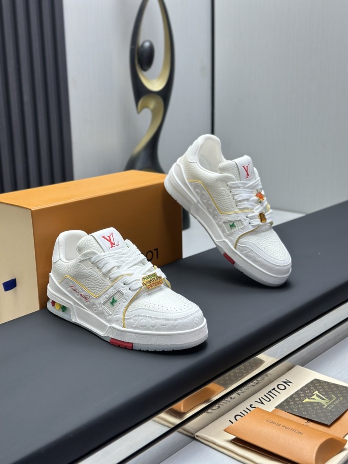 1:1 quality version 28367499 Cowhide Patchwork White Shoes 3 colors