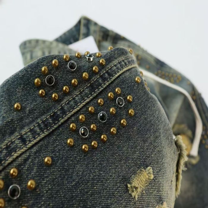 Wash Studded Camo Hem Distressed Denim Shorts 2 colors 29027500
