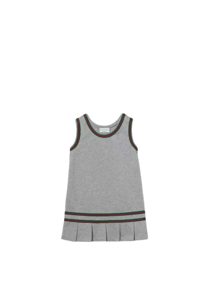 Grey Cotton Iconic Red-Green Web Sleeveless Dress for Kids 29008604