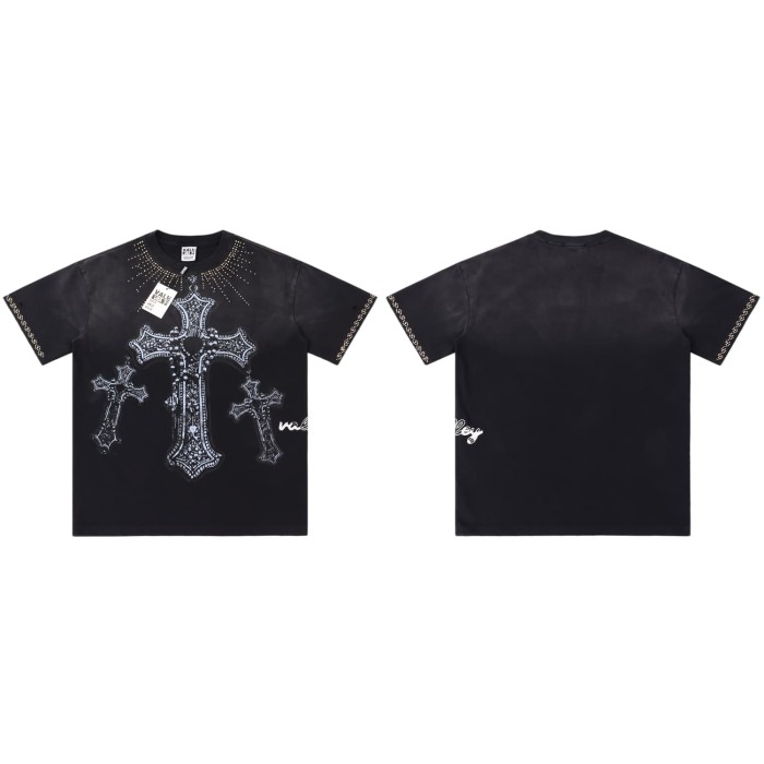 Gothic Cross Hot Drilling Print Washed Tee 3 colors 28899677