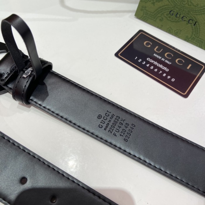 Black Buckle Classic Embossed Leather Belt【Width 3.8cm】28523798