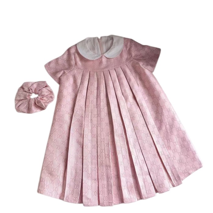 Pink GG Monogram Pleated Dress with Peter Pan Collar for Kids 2 colors 29008623