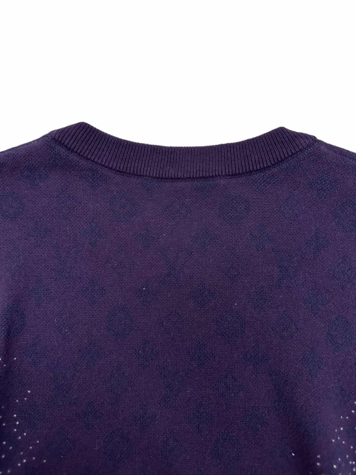 Purple Gradient Jacquard Crew Neck Knitted T-shirt 28963827