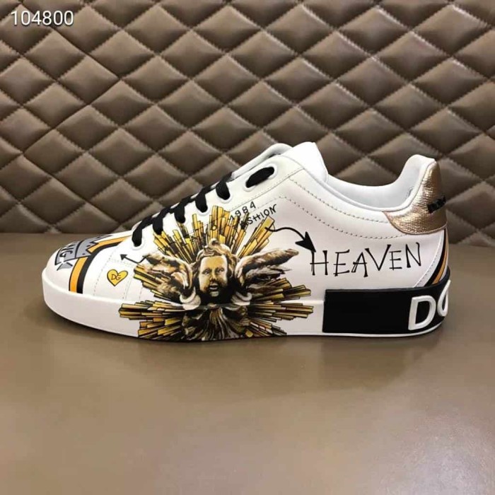 DOLCE    G@BB@N@ PRINTED CALFSKIN PORTOFINO SNEAKERS   DG7