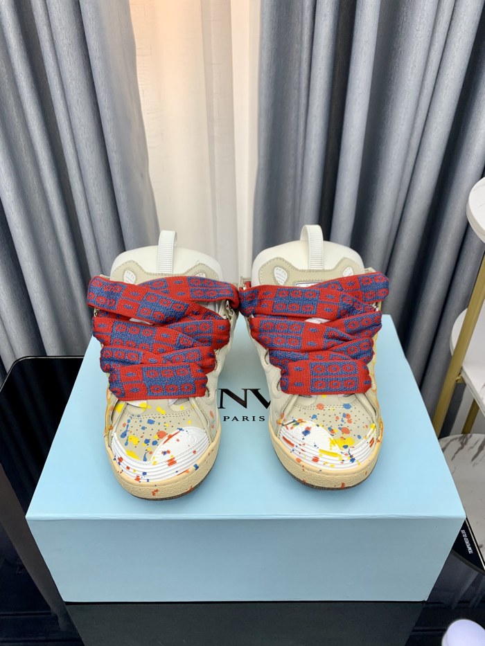 1:1 quality version Colorful Colorblocking Cowhide Bread Shoes 35 colors