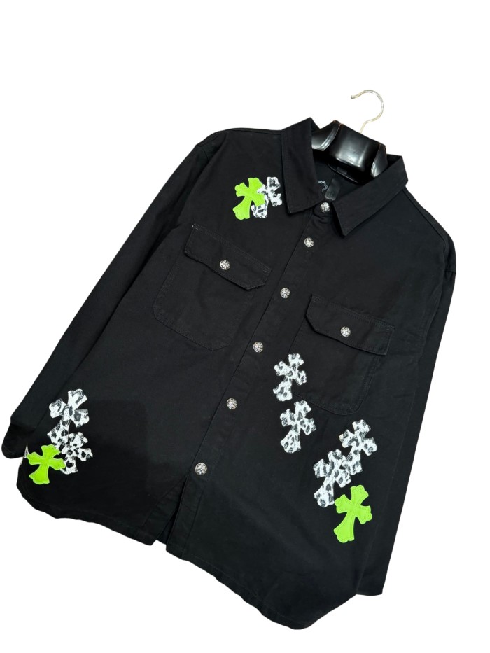 1:1 quality version green & white cross leather patches denim Vintage jacket 28959603