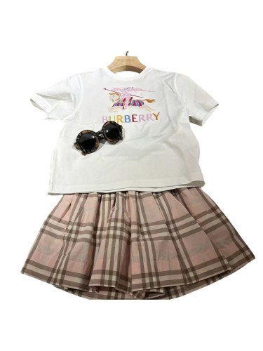 Equestrian Knight Print Cotton T-Shirt &  Plaid Skort Set  for Kids 29006262