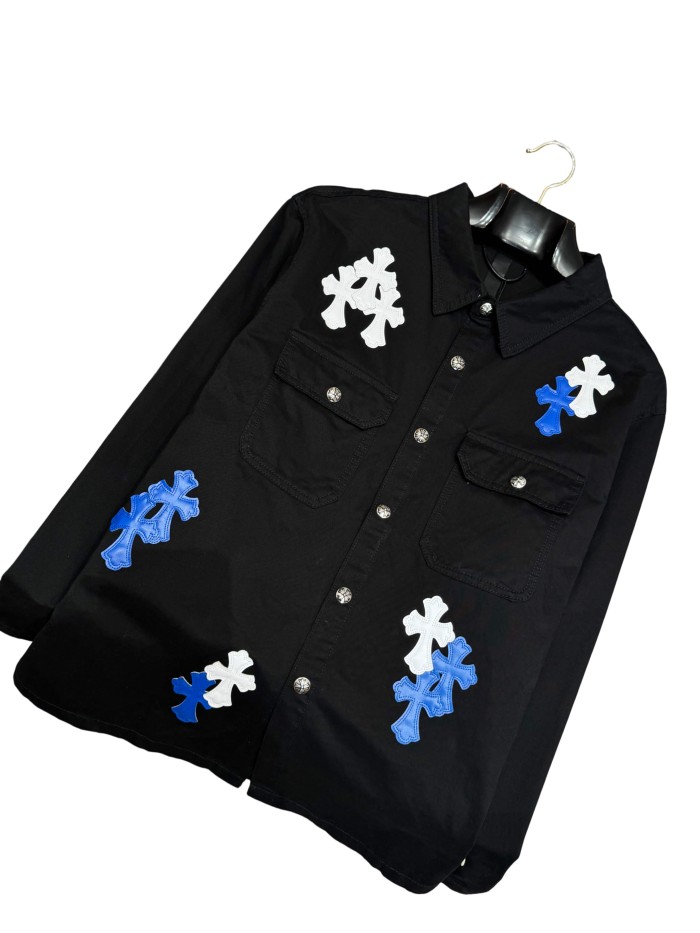 1:1 quality version blue & white cross leather patches denim Vintage jacket 28959626