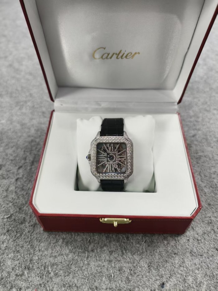 1:1 quality version Santos Silver Skeleton Dial Moissanite Mechanical Watch【Dial diameter：40mm】28773751