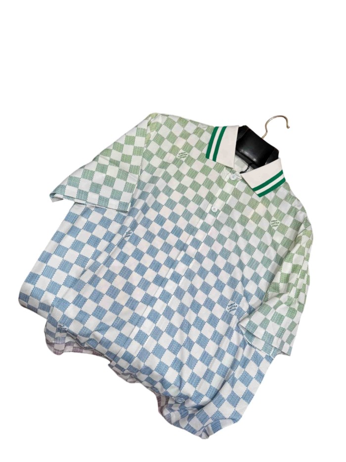 1:1 quality version Gradient Plaid Mulberry Silk shirt & shorts set 28968120