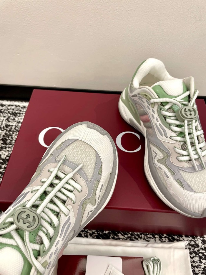 1:1 quality version Gucci Green Grey Mesh Low Top Dad Sneakers Casual Lace-Up Shoes 2 colors 28974572