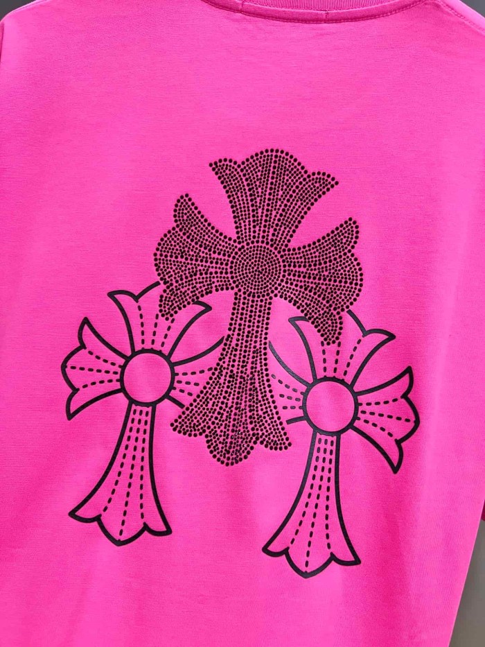 1:1 quality version Sanskrit Horseshoe Cross Rhinestone Printed Bright Pink  Vintage Tee 2 colors 29082515
