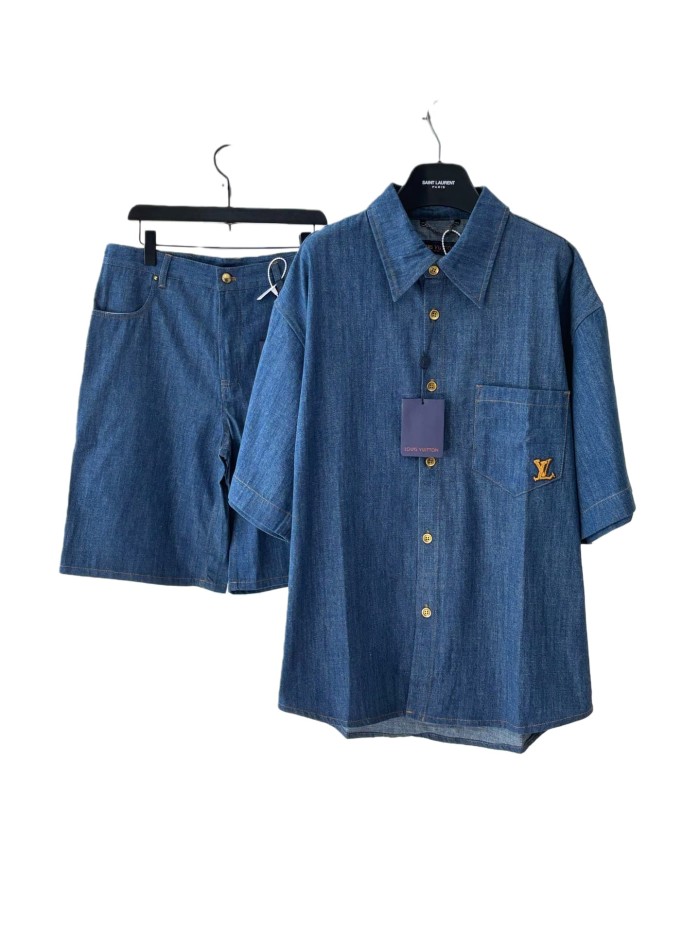 1:1 quality version Rope Embroidery Denim shirt & shorts set 28572200