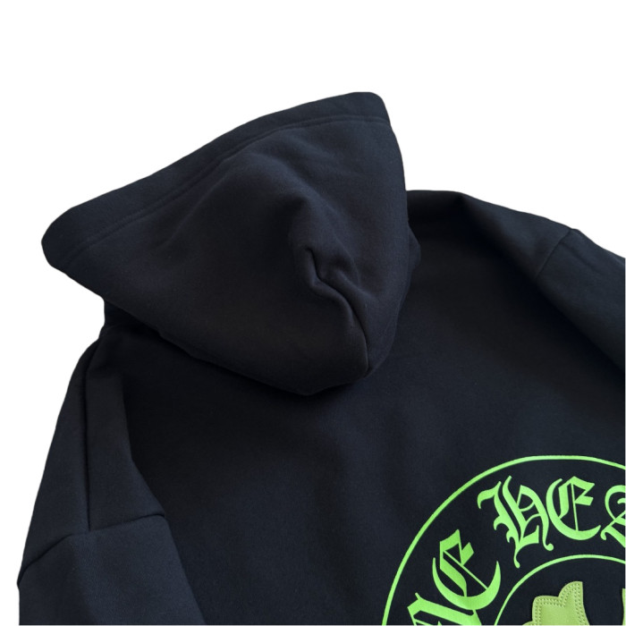 1:1 quality version Fluorescent Green Sanskrit Horseshoe Print Hoodie 28782545