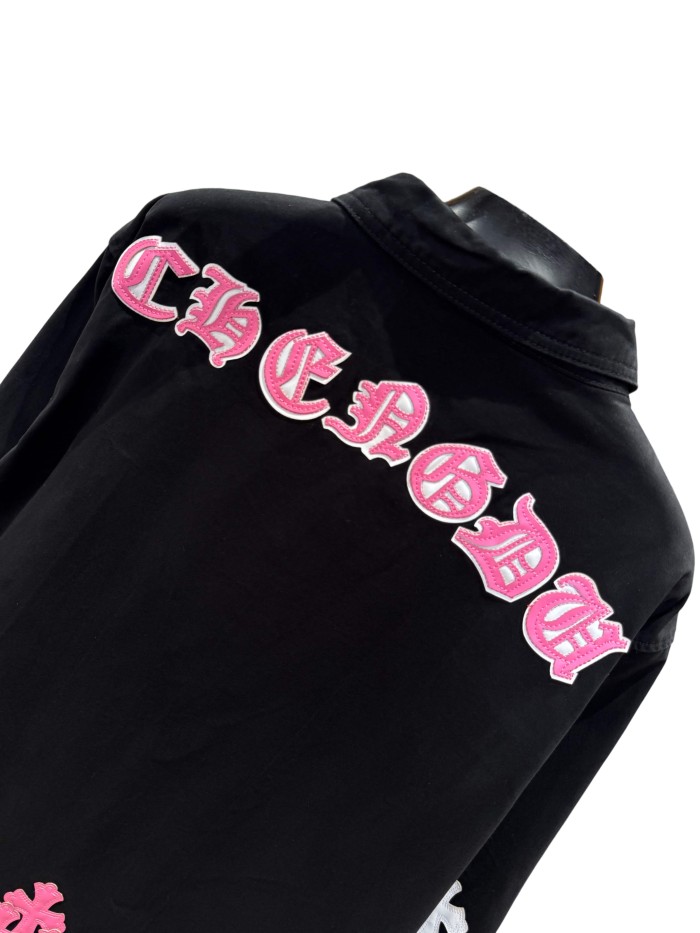 1:1 quality version pink & white cross leather patches denim Vintage jacket 28959621