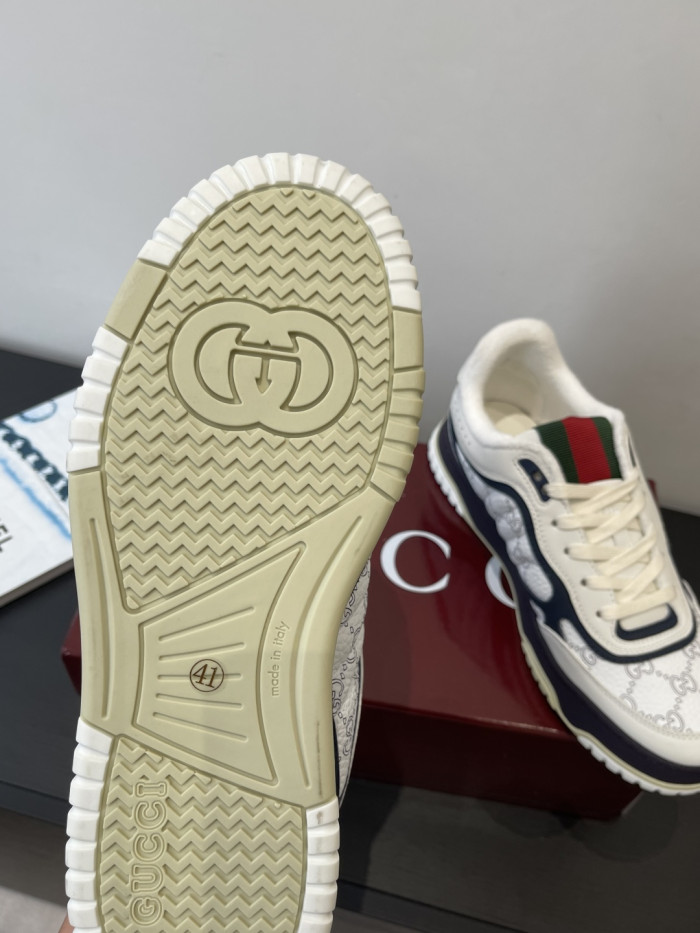 1:1 quality version Gucci White Navy GG Leather Low Top Sneakers Shoes 28974392