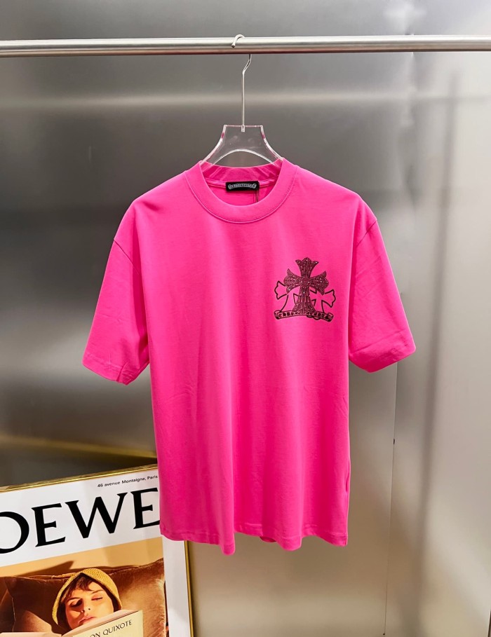 1:1 quality version Sanskrit Horseshoe Cross Rhinestone Printed Bright Pink  Vintage Tee 2 colors 29082515