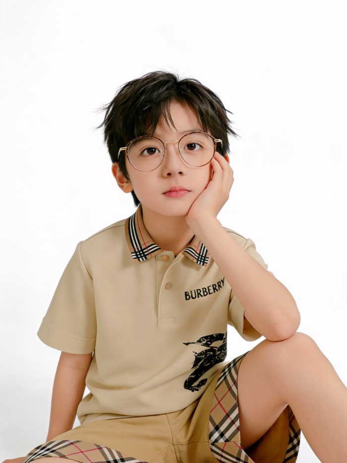Khaki Jacquard Knight Check Collar Polo Shirt for Kids 29009048