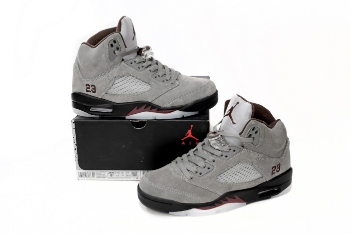 [plus-size shoes] Jordan 5   Burgundy  Grey Suede Basketball Shoes 29035416