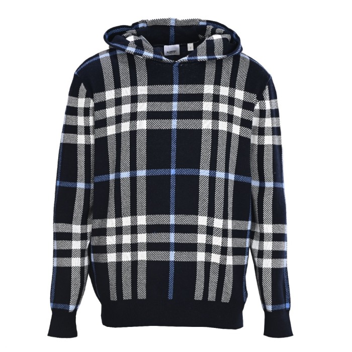 1:1 quality version Blue Large Check Knit Hoodie 28476816