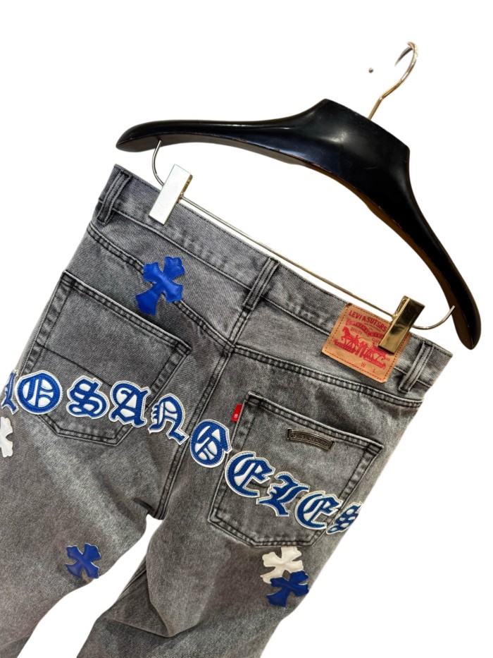 1:1 quality version  classic blue and white color scheme cross washed jeans 28959437
