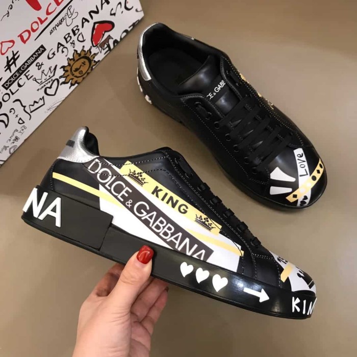 DOLCE    G@BB@N@ PORTOFINO SLIP-ON SNEAKERS IN PRINTED CALFSKIN   DG33