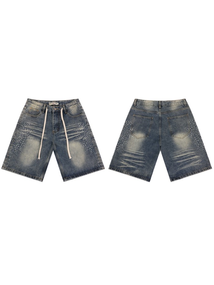 Sunflower Waterdrop Rhinestone Washed Denim Shorts 2 colors 28899679