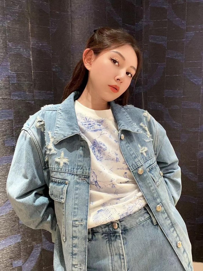 1:1 quality version White Logo Embroidered Blue Denim Jacket 28687458